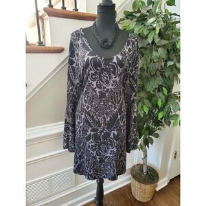 Reeborn Women Black Polyester Scoop Neck Long Sleeve Knee Length Dress Size 1XL